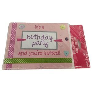 Vintage NOS Tender Thoughts Girl Birthday Part Invitations 8 W/Envelopes‎